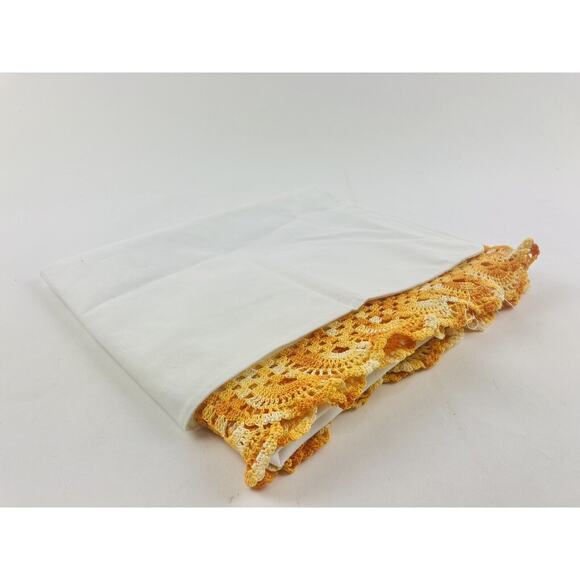 1 Vintage Single Pillowcase with Orange variegated crocheted edging Country Wide - Picture 3 of 6